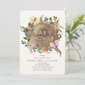 Floral Butterfly Baby shower Invitation Kaart (Staand voorkant)