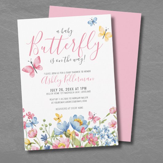 Floral Butterfly Baby shower Kaart