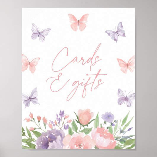 Floral Butterfly Baby shower Kaarten en geschenken Poster (Voorkant)