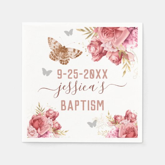 Floral Butterfly Baptism - Aangepast papier servet (Voorkant)