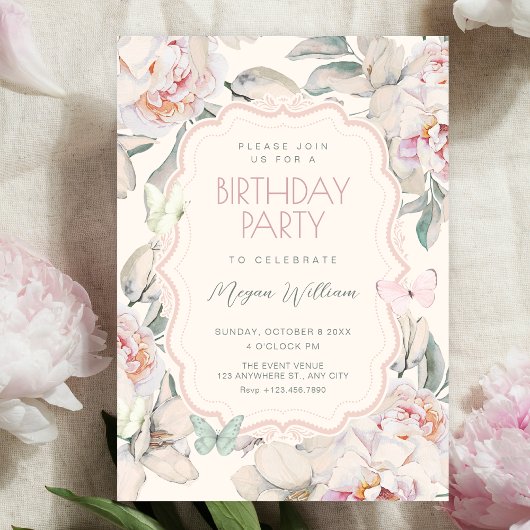 Floral butterfly birthday kaart