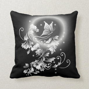 Floral Butterfly Black en White Fantasy Kussen