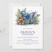 Floral Butterfly Blue Purple 16th Birthday Party Kaart (Voorkant)