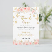 Floral Butterfly Blush roze Baby shower Gold Bedankkaart (Staand voorkant)