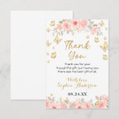 Floral Butterfly Blush roze Baby shower Gold Bedankkaart (Voorkant / Achterkant)
