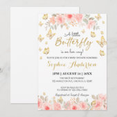 Floral Butterfly Blush roze Baby shower Gold Kaart (Voorkant / Achterkant)