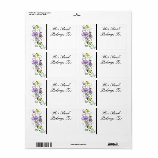 Floral Butterfly Book Label (Full Sheet)