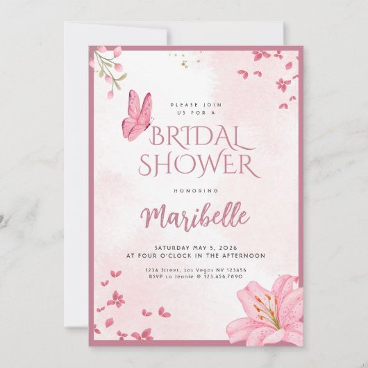 Floral Butterfly Bridal Shower Invitation Kaart (Voorkant)