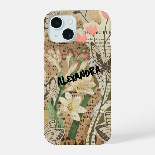 Floral & Butterfly Collage Telefoonhoes iPhone 15 Case (Achterkant)