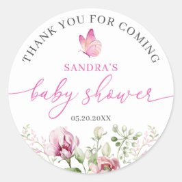 Floral Butterfly Dank u Baby shower Ronde Sticker