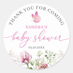 Floral Butterfly Dank u Baby shower Ronde Sticker