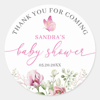 Floral Butterfly Dank u Baby shower Ronde Sticker