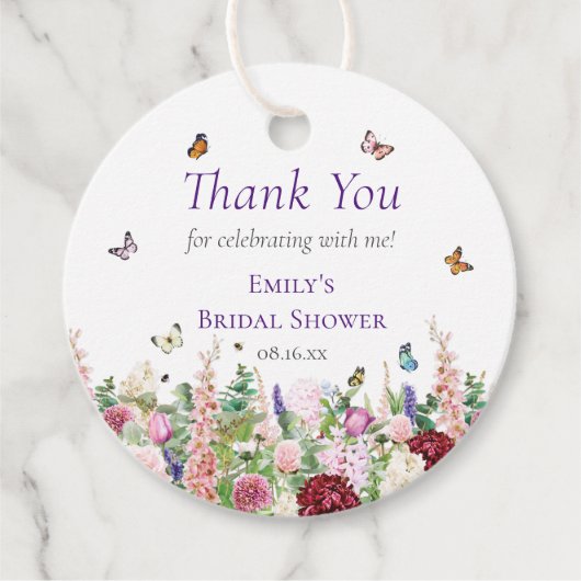 Floral & Butterfly Dank u bruids douche Bedankjes Labels (Voorkant)