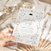 Floral Butterfly Dusty Blue Foto Afstuderen Kaart