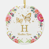 Floral Butterfly eerste kerstfoto Keramisch Ornament (Voorkant)