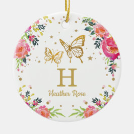 Floral Butterfly eerste kerstfoto Keramisch Ornament