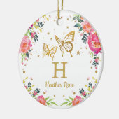 Floral Butterfly eerste kerstfoto Keramisch Ornament (Links)
