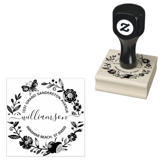 Floral Butterfly Elegant krans retouradres Rubberstempel (Gestempeld)