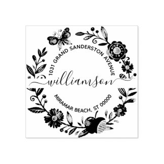 Floral Butterfly Elegant krans retouradres Rubberstempel