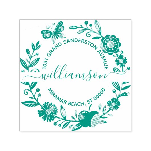 Floral Butterfly Elegant krans retouradres Zelfinktende Stempel (Design)