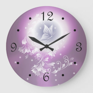 Floral Butterfly Fantasy Paars Grote Klok