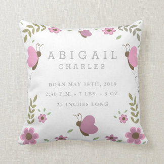 Floral Butterfly Garden Baby Stats Nursery Pillow Kussen
