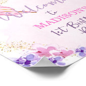 Floral Butterfly Garden Pink Girl Birthday Welkom Poster (Hoek)