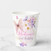 Floral Butterfly Garden Pink Paars Girl Birthday Papieren Bekers (Achterkant)