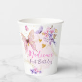 Floral Butterfly Garden Pink Paars Girl Birthday Papieren Bekers (Voorkant)