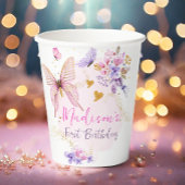 Floral Butterfly Garden Pink Paars Girl Birthday Papieren Bekers