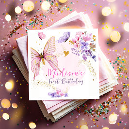 Floral Butterfly Garden Pink Paars Girl Birthday Servet
