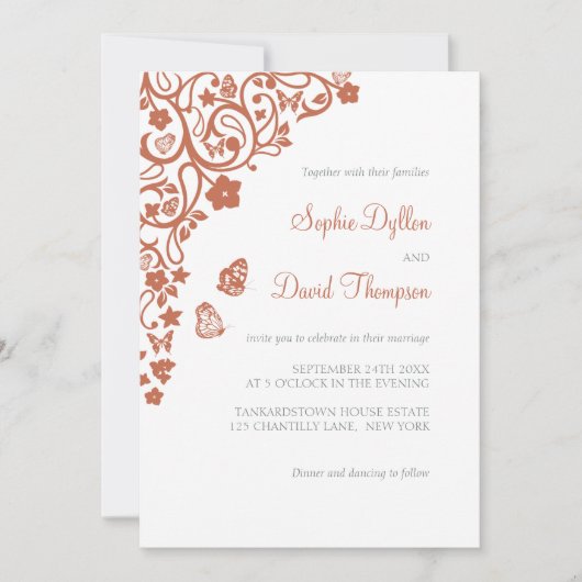 Floral Butterfly Garden Terracotta Boho Wedding Kaart (Voorkant)