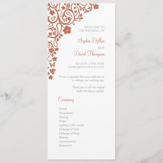 Floral Butterfly Garden Terracotta Boho Wedding Programmakaart (Voorkant)
