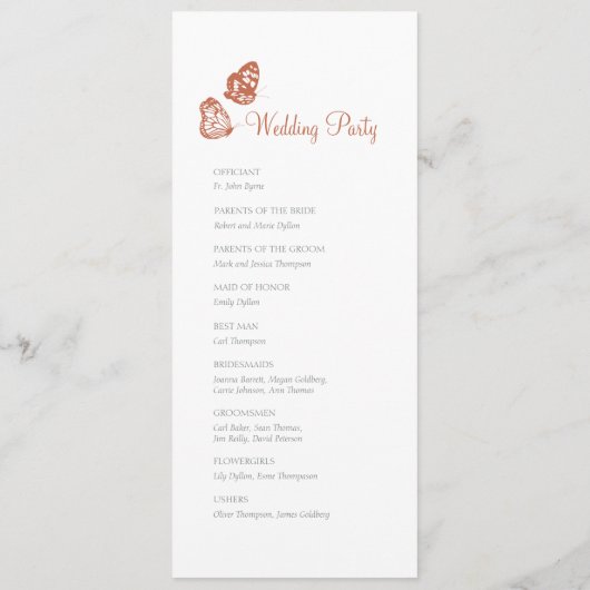 Floral Butterfly Garden Terracotta Boho Wedding Programmakaart (Achterkant)