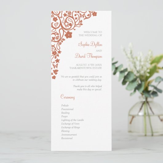 Floral Butterfly Garden Terracotta Boho Wedding Programmakaart (Staand voorkant)