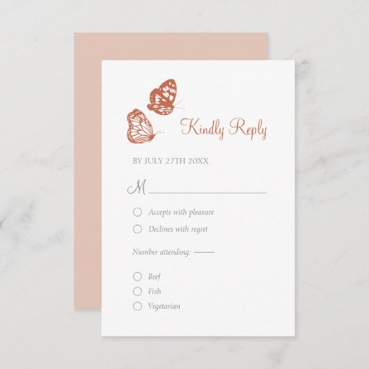 Floral Butterfly Garden Terracotta Boho Wedding RSVP Kaartje (Voorkant / Achterkant)
