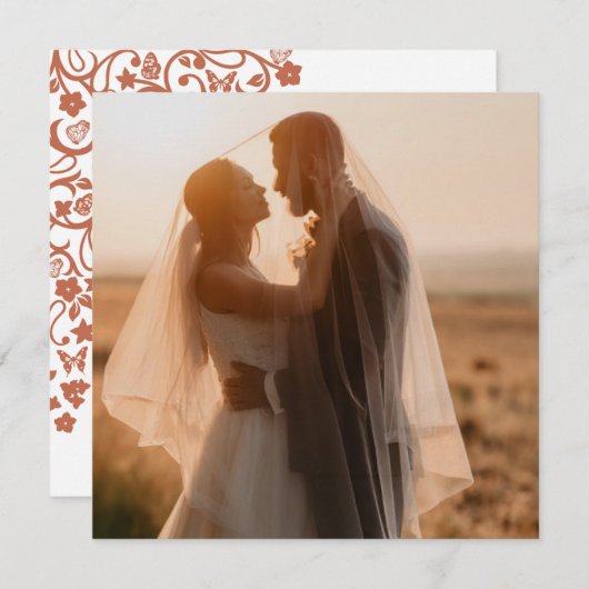 Floral Butterfly Garden Terracotta Square Foto Bedankkaart (Voorkant / Achterkant)