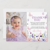 Floral Butterfly Garden Verjaardagsfeestje Foto Bedankkaart (Voorkant)