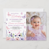 Floral Butterfly Garden Verjaardagsfoto Uitnodigin Bedankkaart (Voorkant)