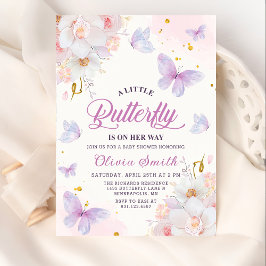 Floral Butterfly Girl Baby shower Kaart