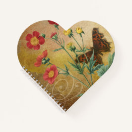 Floral Butterfly Heart Shaped Notitieboek