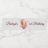 Floral Butterfly Hot Air Ballon Birthday Waterfles Etiket (Enkel label)