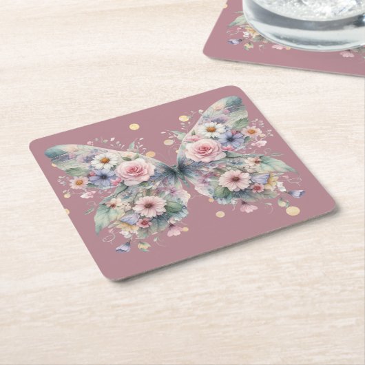 Floral Butterfly Kartonnen Onderzetters (Schuin)