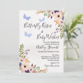 Floral Butterfly Kisses Baby shower Invitation Boy Kaart (Staand voorkant)