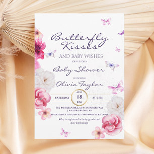 Floral Butterfly Kisses Baby shower Kaart