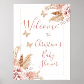 Floral Butterfly Kisses Baby shower Welkomstteken Poster (Voorkant)