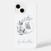 Floral Butterfly Monochrome Simple Stylish Name Case-Mate iPhone Case (Achterkant)