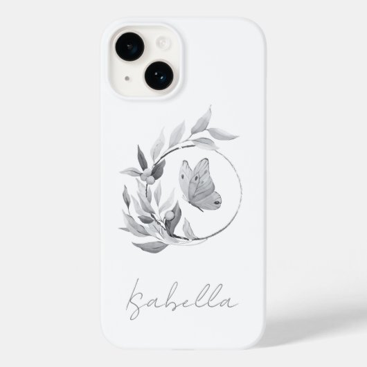 Floral Butterfly Monochrome Simple Stylish Name Case-Mate iPhone Case (Achterkant)