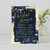 Floral Butterfly Navy Gold Vrijgezellenfeest Folie Uitnodiging (Staand Voorkant)