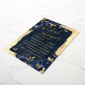 Floral Butterfly Navy Gold Vrijgezellenfeest Folie Uitnodiging (Gedraaid)